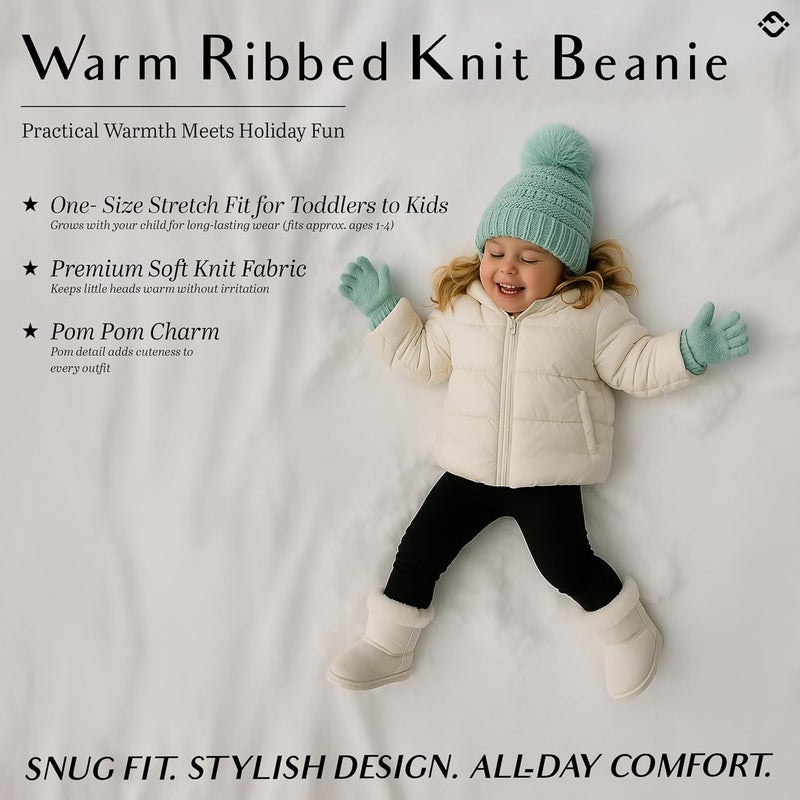 Funky Junque Toddler Pom Beanie – Kids Winter Hat for Ages 1–4, Baby Boy & Girl Knit Beanies, Warm Cozy Knit Snow Hats - Image 2